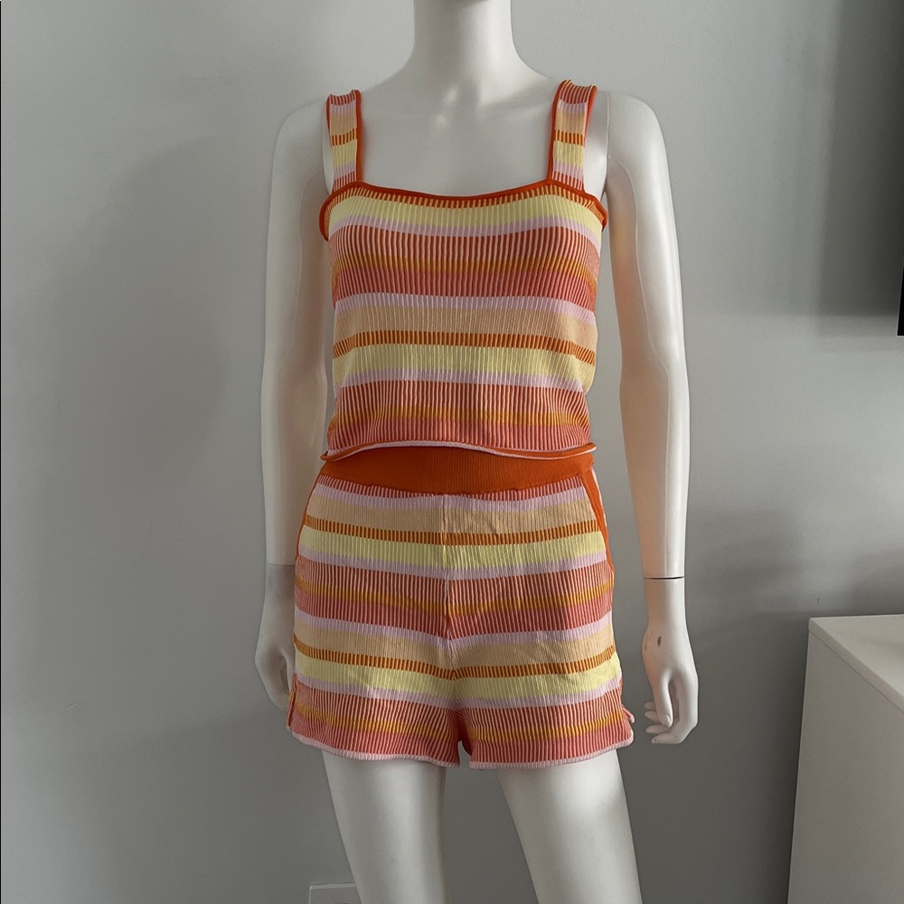 Solid & striped shorts set pull‎ on shorts orange and pink striped